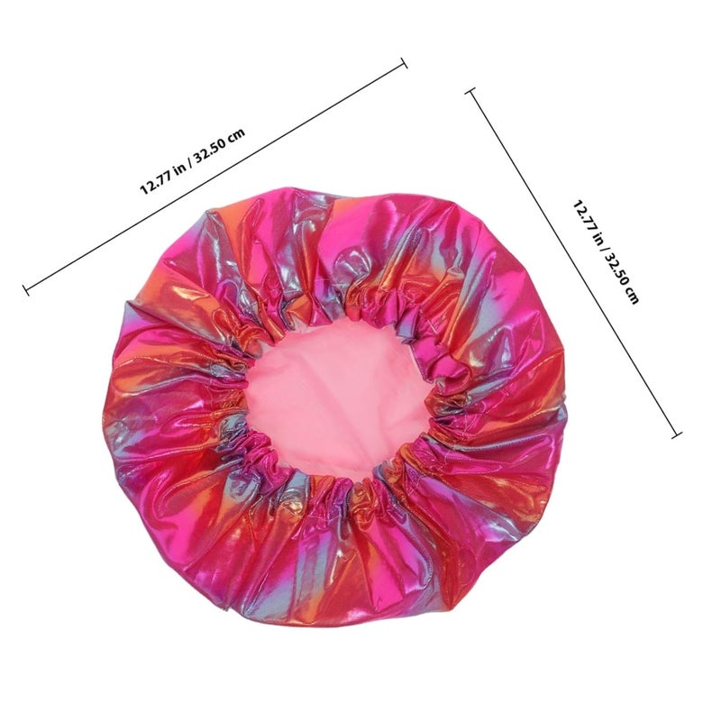 Double Layer Shower Cap for Long Hair Reusable Bathing Hat with Elastic Band Rainbow Light Color - Image 2